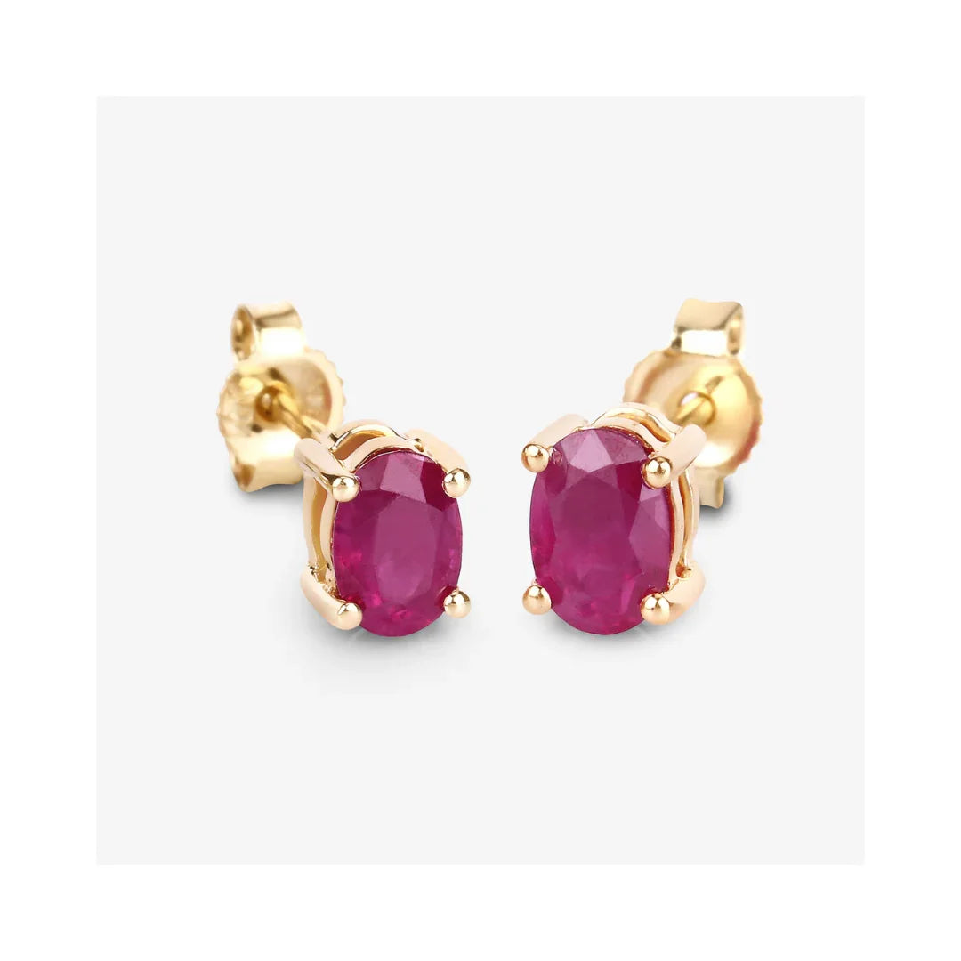 1.04 Ct Oval Pink Ruby Prong 10K Gold Stud Earrings