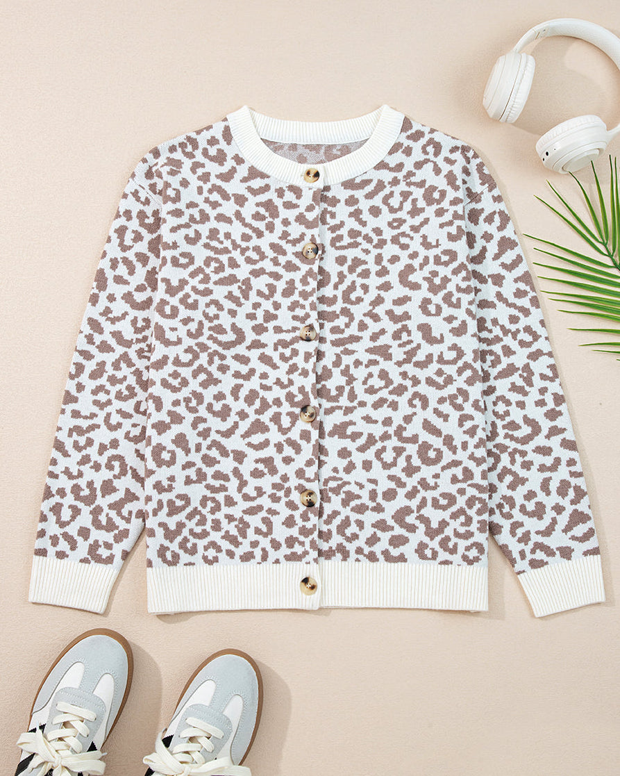 Leopard Knitted Cardigan - Khaki