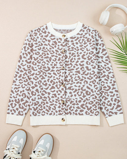 Leopard Knitted Cardigan - Khaki