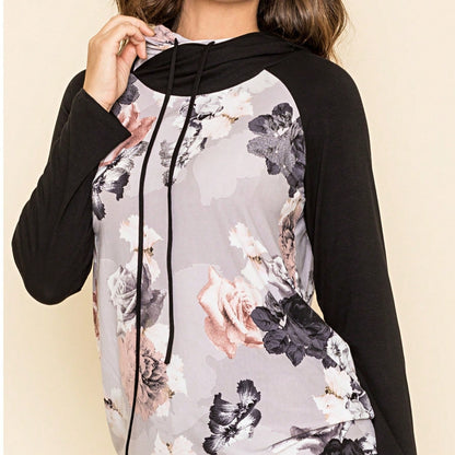 Women's Stylish Long Sleeve Knitted Fabric Top With Plaid Contrast Panel And Drawstring Detail Casual Regular Length Blouse