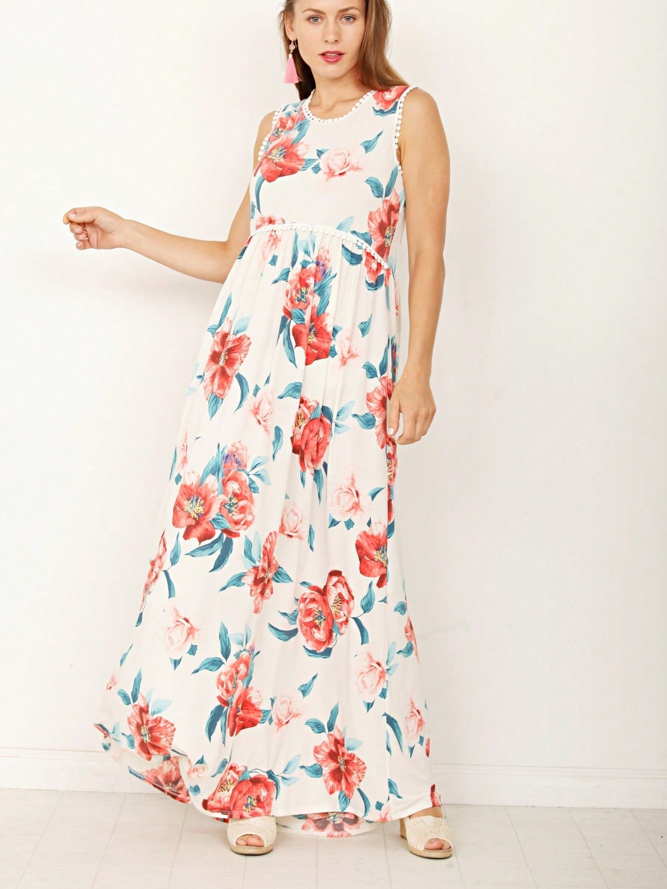 Elegant Floral Maxi Dress With  Surplice  Versatile Summer Dress For Women