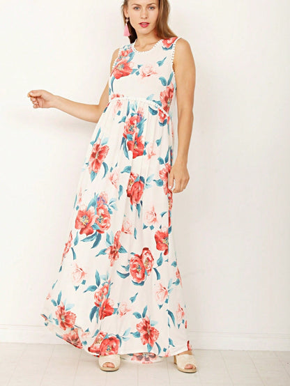 Elegant Floral Maxi Dress With  Surplice  Versatile Summer Dress For Women