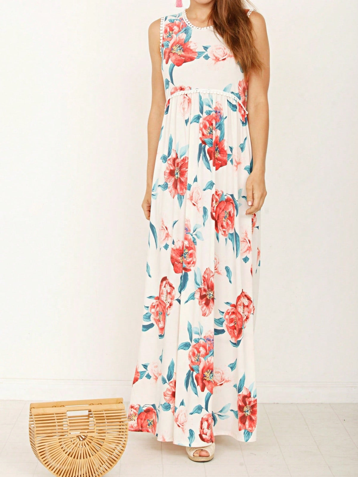 Elegant Floral Maxi Dress With  Surplice  Versatile Summer Dress For Women