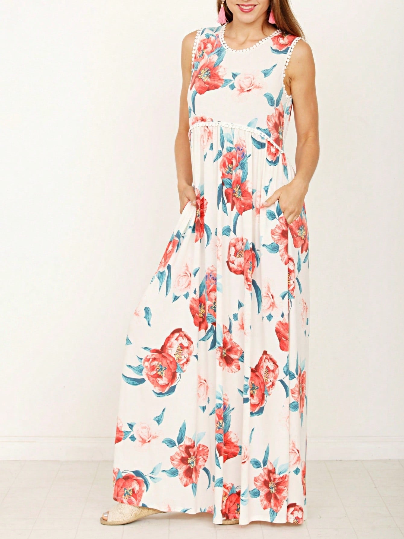 Elegant Floral Maxi Dress With  Surplice  Versatile Summer Dress For Women
