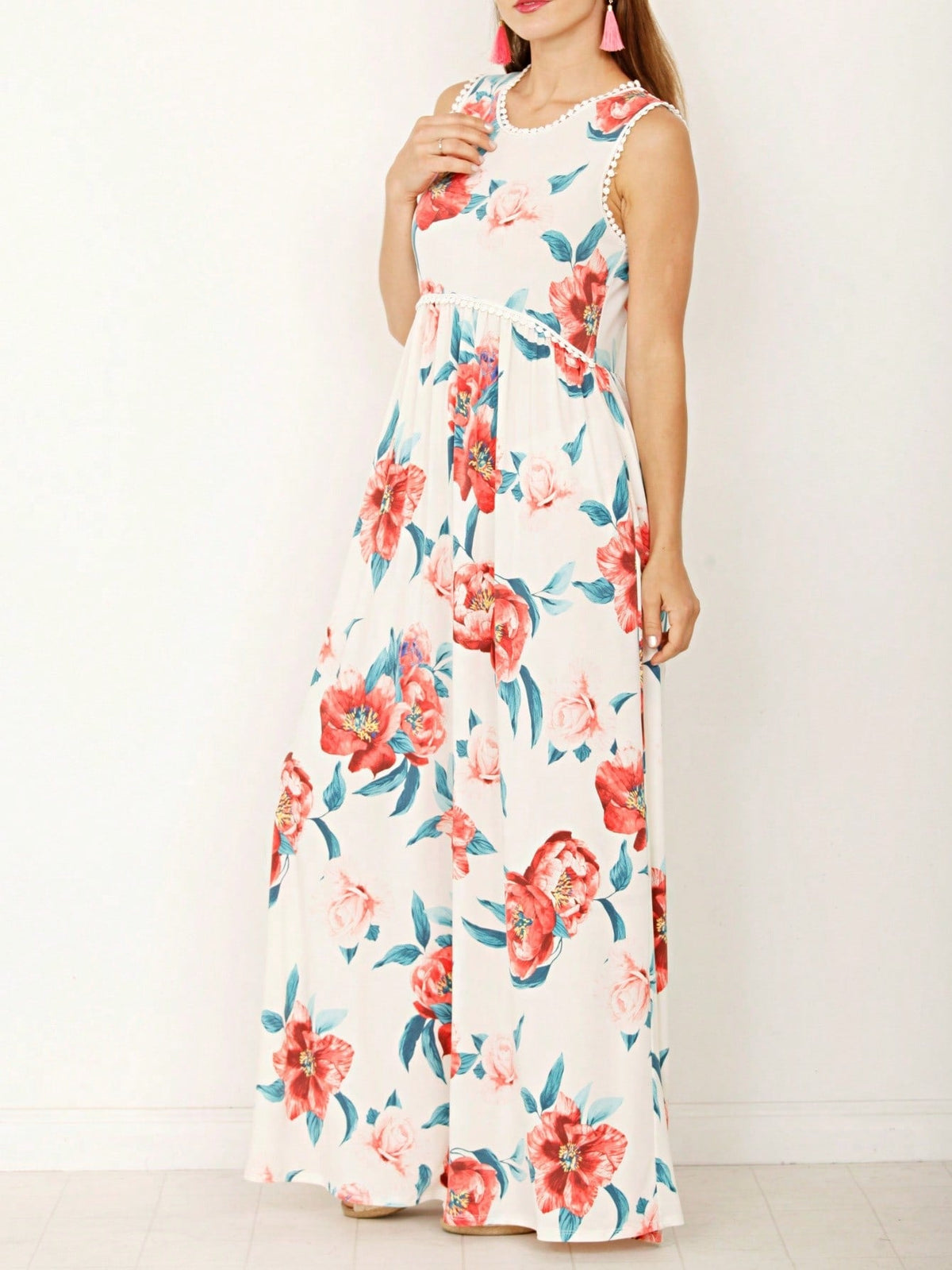 Elegant Floral Maxi Dress With  Surplice  Versatile Summer Dress For Women