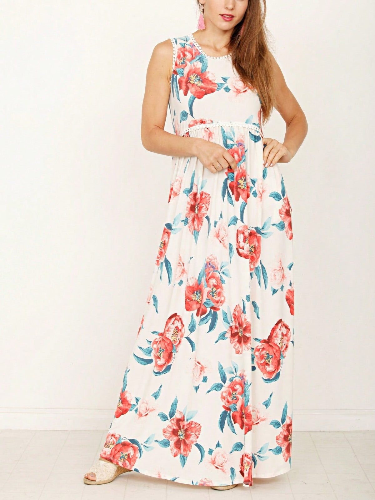 Elegant Floral Maxi Dress With  Surplice  Versatile Summer Dress For Women