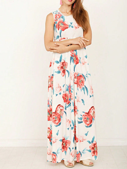 Elegant Floral Maxi Dress With  Surplice  Versatile Summer Dress For Women