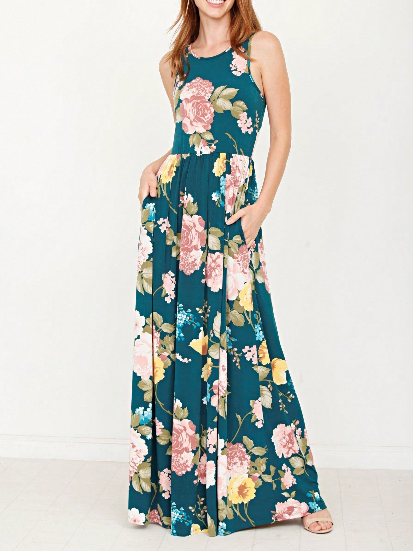 Elegant Floral Maxi Dress With  Surplice  Versatile Summer Dress For Women