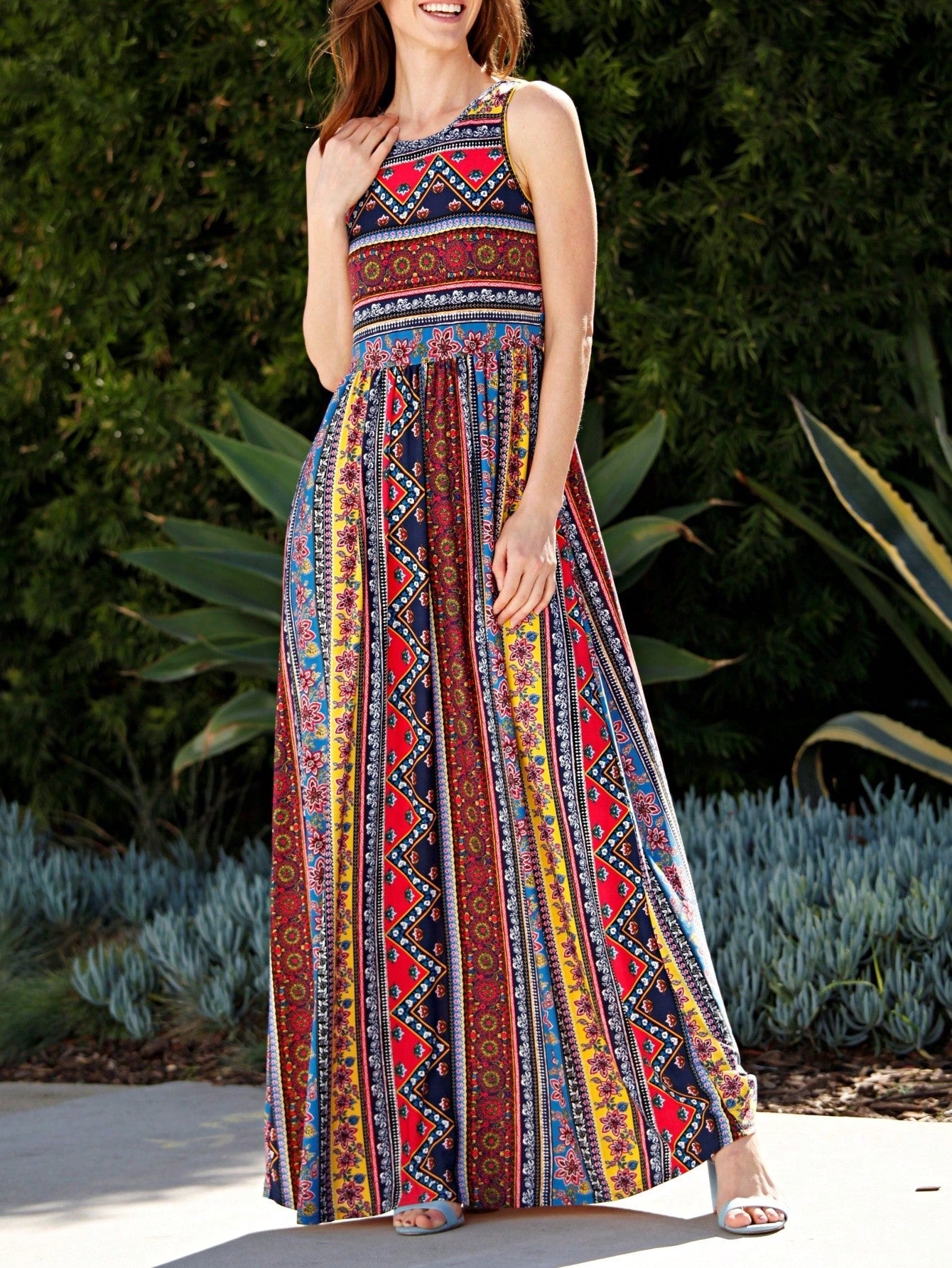 Boho Retro Polka Dot Rayon Mix Casual  Maxi Dress With Folded Cap Sleeve Side Pockets Versatile Summer Dress For Women