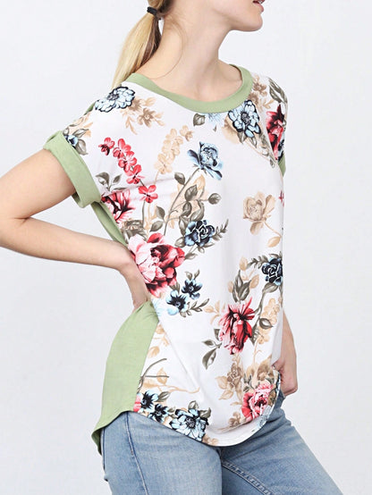 Oatmeal Mint Pink Color Block Folded Cuff Tunic For Leggings Shorts And Jeans  | 7 Colors | S-3X