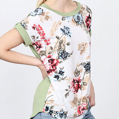 Oatmeal Mint Pink Color Block Folded Cuff Tunic For Leggings Shorts And Jeans  | 7 Colors | S-3X