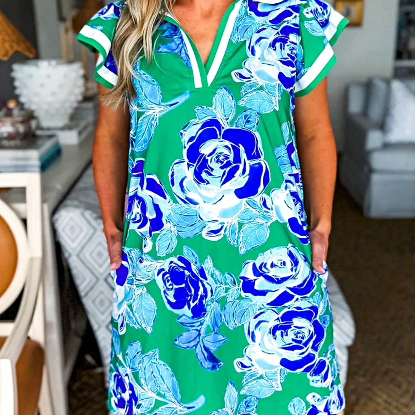 Boho Retro Sage Green  Solid Frilled Seam Round Neck T Shirt Elegant Classic  Shirred Ruffle Puff Versatile  Mini Dress For Women