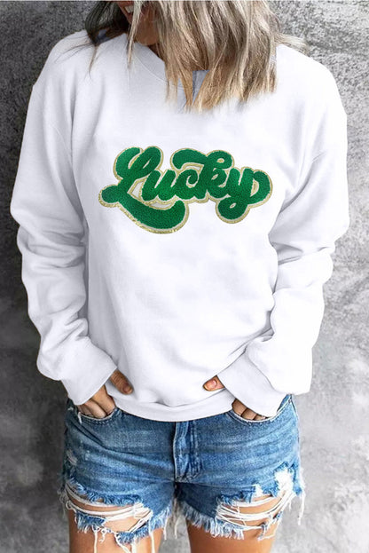 Threaded Pear Brinley Chenille Lucky Pattern Sweatshirt