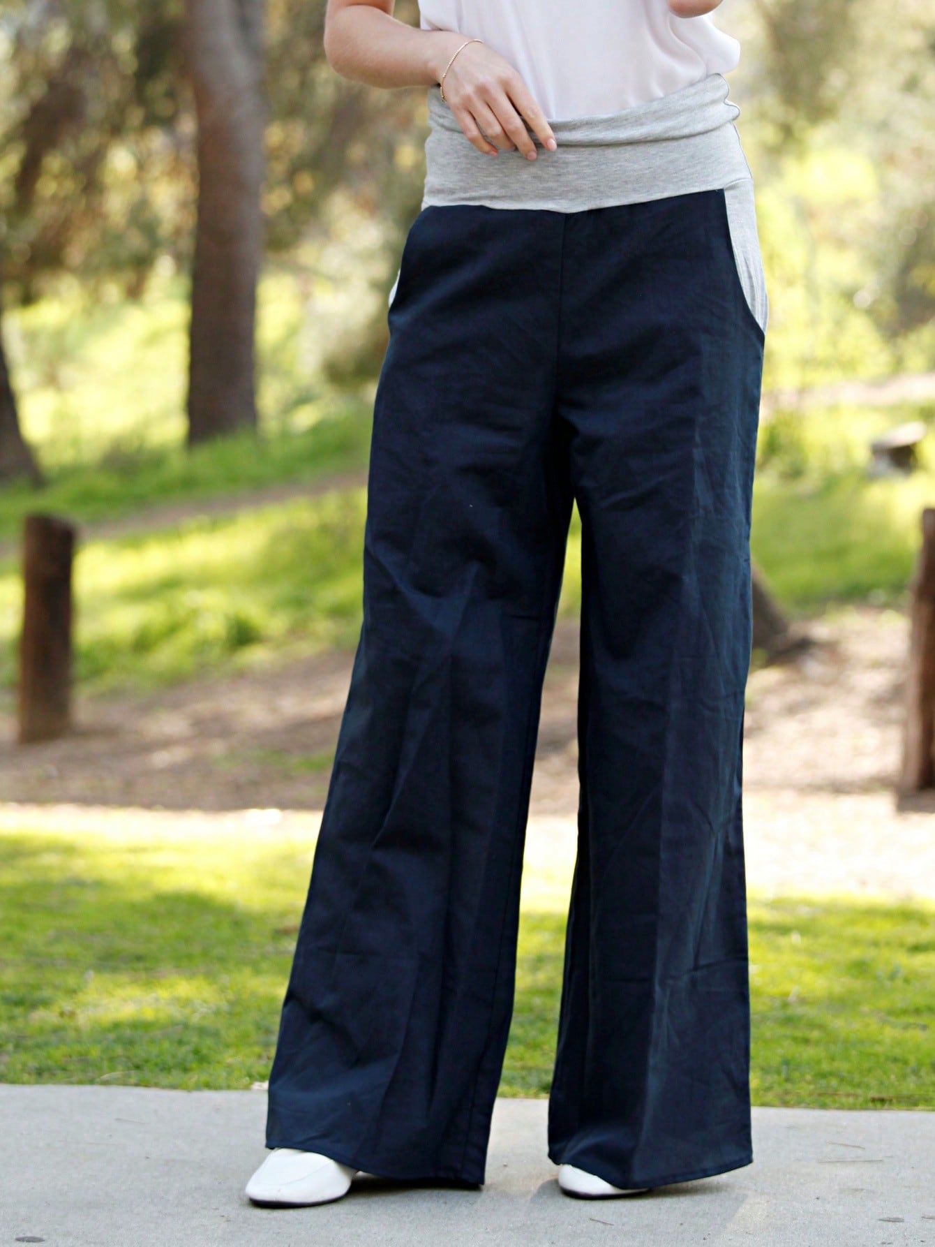 Boho Solid Fold Over Lounge Pants  Plain Bermuda Midi Casual Linen With Pocket Pants