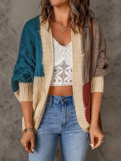 Boho Retro Vintage 60's Floral  Button Front Cable Knit Pocketed Green Khaki Applique Cropped Sweater Cardigan