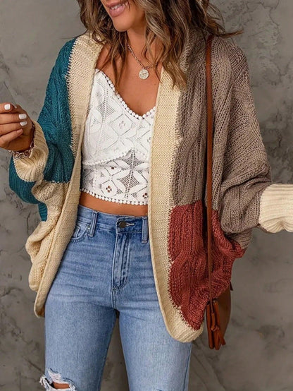 Boho Retro Vintage 60's Floral  Button Front Cable Knit Pocketed Green Khaki Applique Cropped Sweater Cardigan