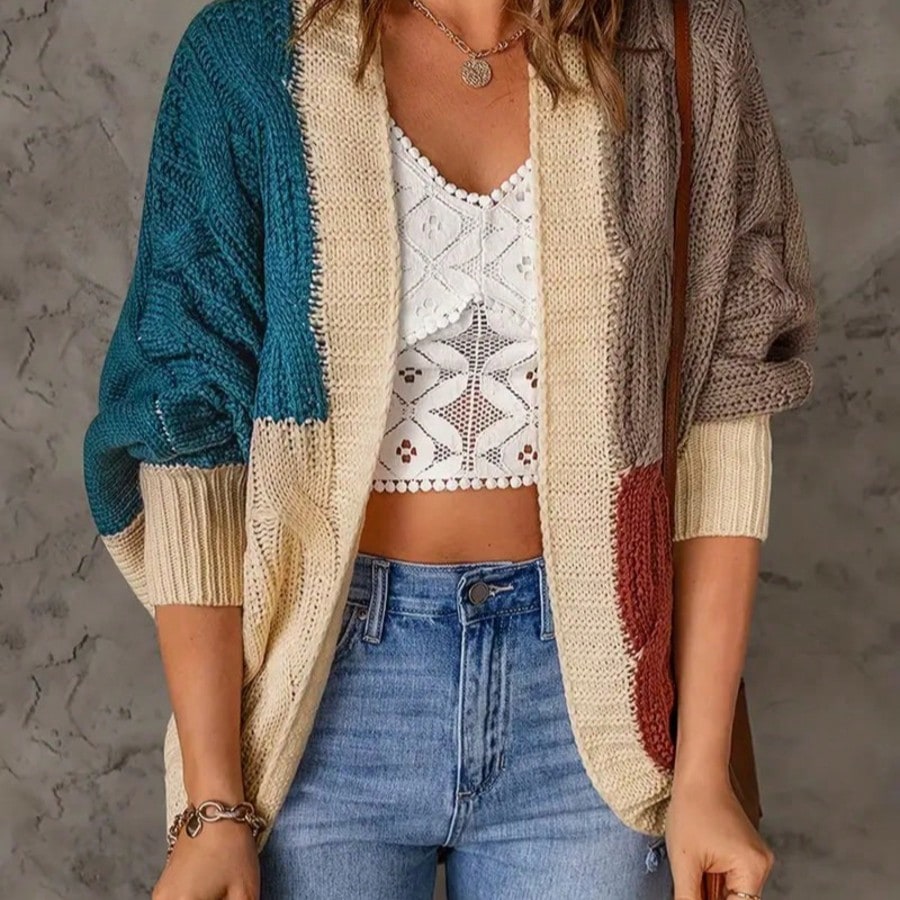 Boho Retro Vintage 60's Floral  Button Front Cable Knit Pocketed Green Khaki Applique Cropped Sweater Cardigan
