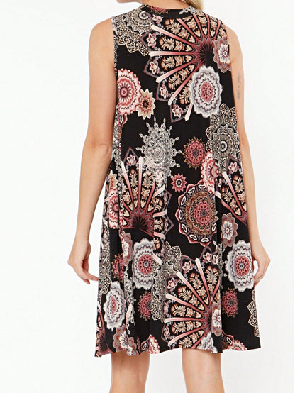 Vintage Boho Short Sleeve Summer Fall Charcoal Burgundy Red Floral Shift Swing Aline Southern Dress | Small-3 XL Plus