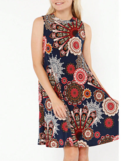Vintage Boho Short Sleeve Summer Fall Charcoal Burgundy Red Floral Shift Swing Aline Southern Dress | Small-3 XL Plus