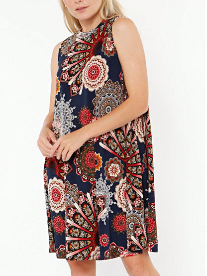 Vintage Boho Short Sleeve Summer Fall Charcoal Burgundy Red Floral Shift Swing Aline Southern Dress | Small-3 XL Plus