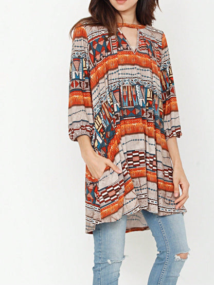 Summer Boho Retro Ditsy Floral  Notch Neck Bubble Sleeve Y2K Tiered Color Block Dress|  Small -3 XL