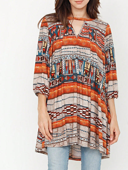 Summer Boho Retro Ditsy Floral  Notch Neck Bubble Sleeve Y2K Tiered Color Block Dress|  Small -3 XL