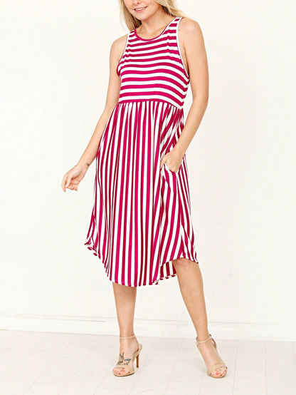 Grey Stripe Ditsy Floral Leaves Tropical  Halter Neck Tie Sash  Ruffle Tiered Midi Dress Swing Southern Cruise Dress | Small -3 XL Plus
