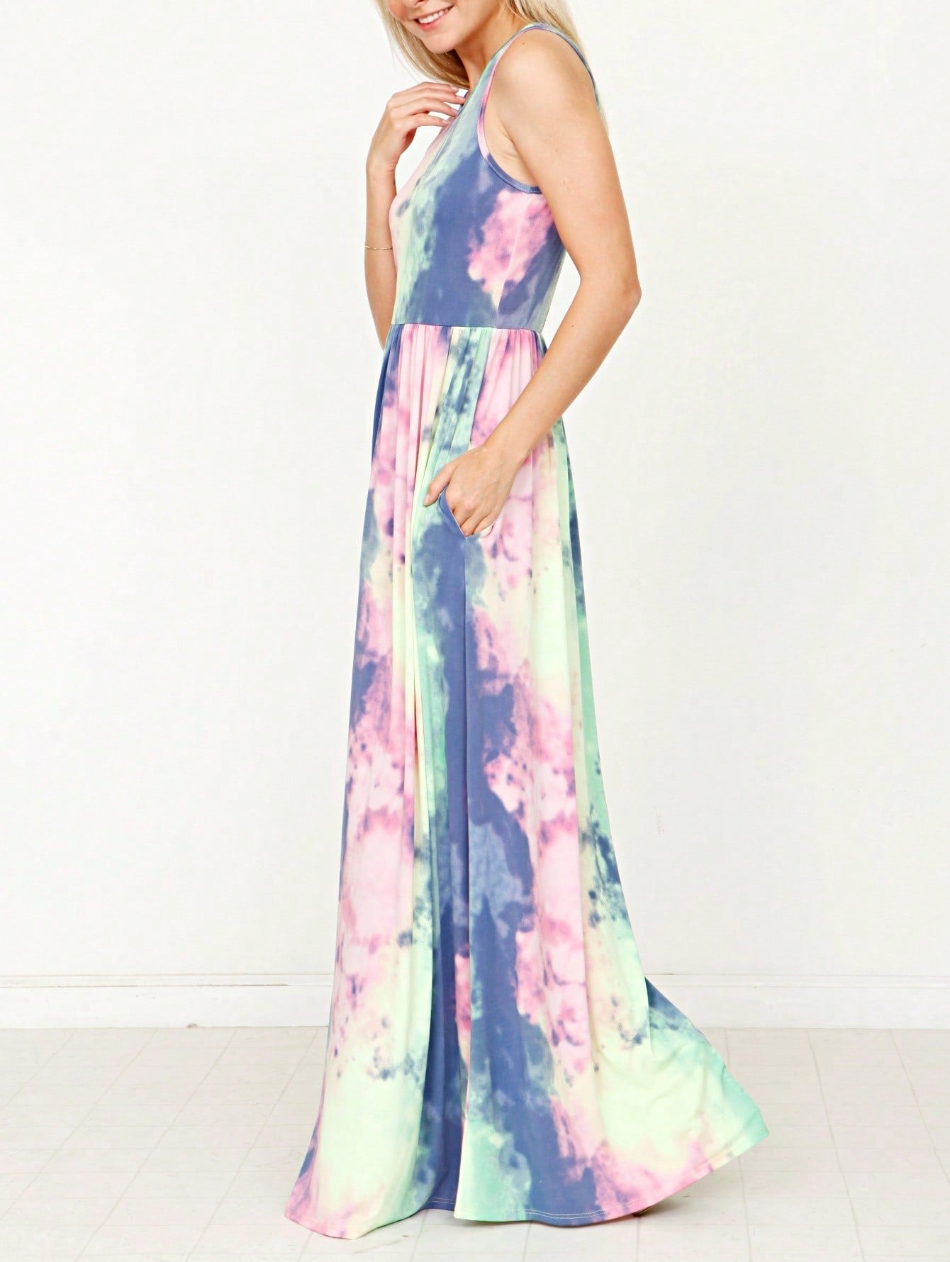 Retro Boho Woven Floral Pink Yellow Maxi Surplice Wrap Sah Dress Front Tie Flutter Sleeve