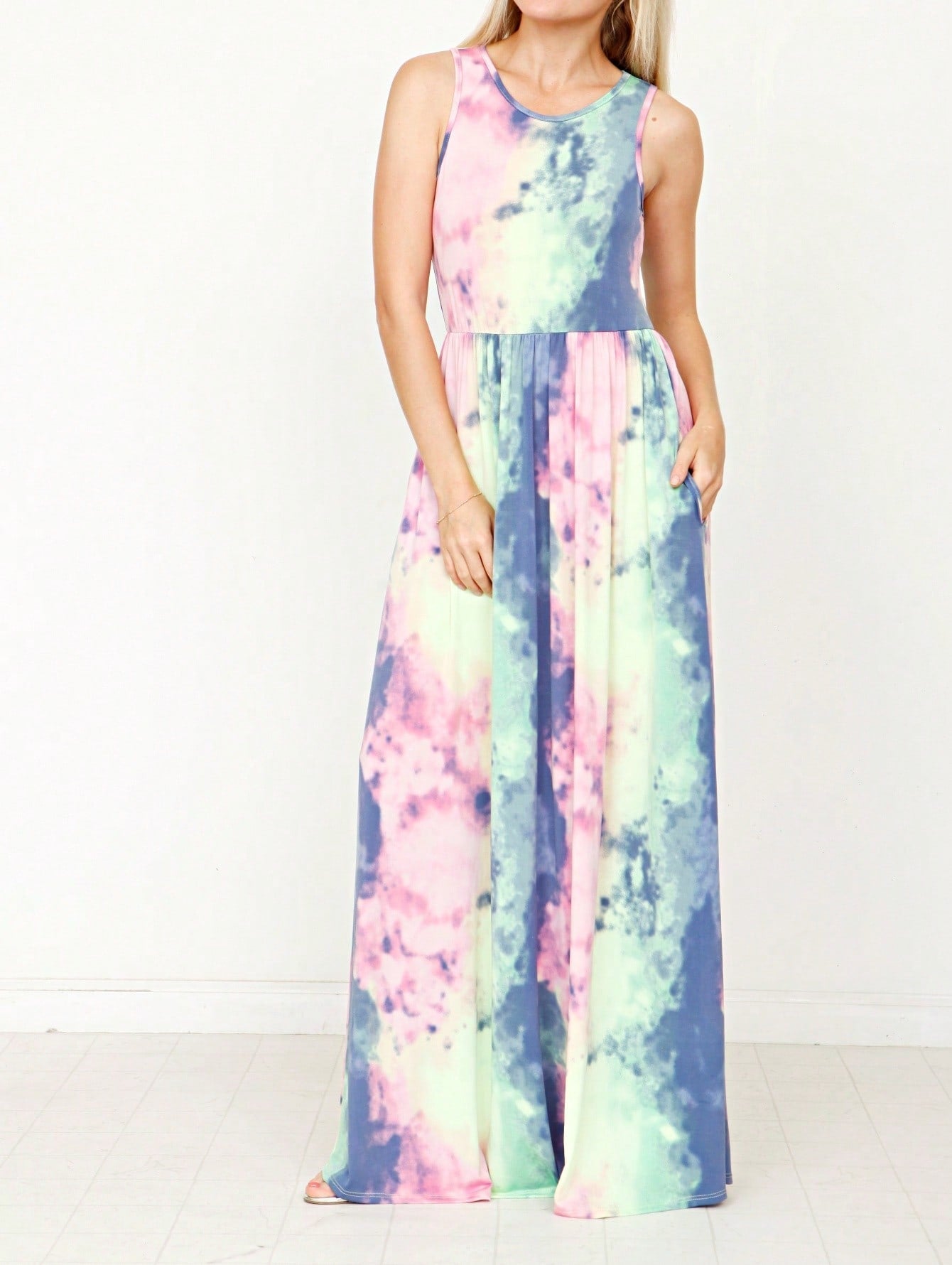 Retro Boho Woven Floral Pink Yellow Maxi Surplice Wrap Sah Dress Front Tie Flutter Sleeve