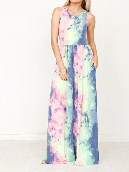 Retro Boho Woven Floral Pink Yellow Maxi Surplice Wrap Sah Dress Front Tie Flutter Sleeve