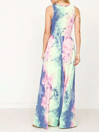 Retro Boho Woven Floral Pink Yellow Maxi Surplice Wrap Sah Dress Front Tie Flutter Sleeve