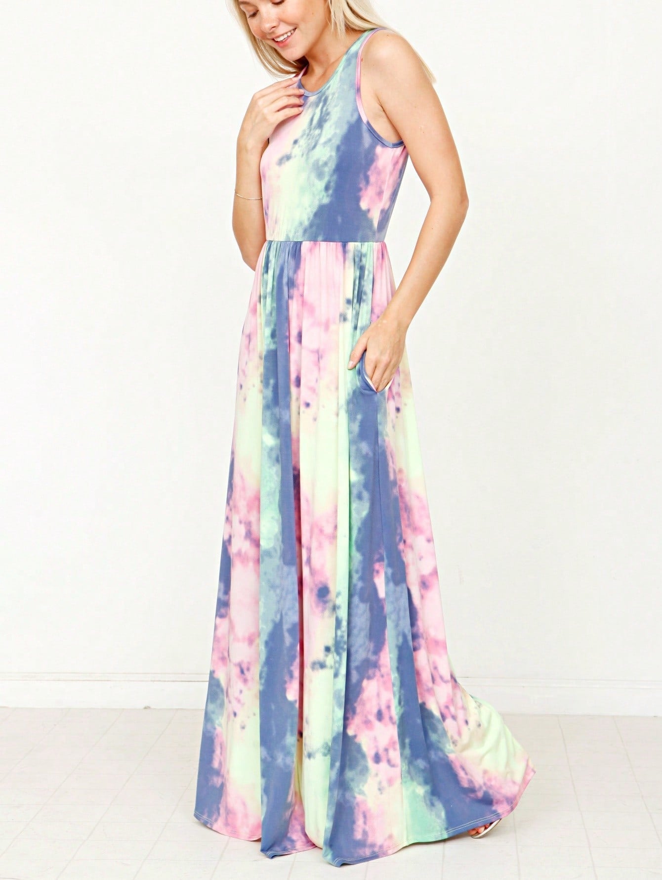 Retro Boho Woven Floral Pink Yellow Maxi Surplice Wrap Sah Dress Front Tie Flutter Sleeve