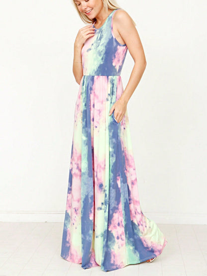 Retro Boho Woven Floral Pink Yellow Maxi Surplice Wrap Sah Dress Front Tie Flutter Sleeve