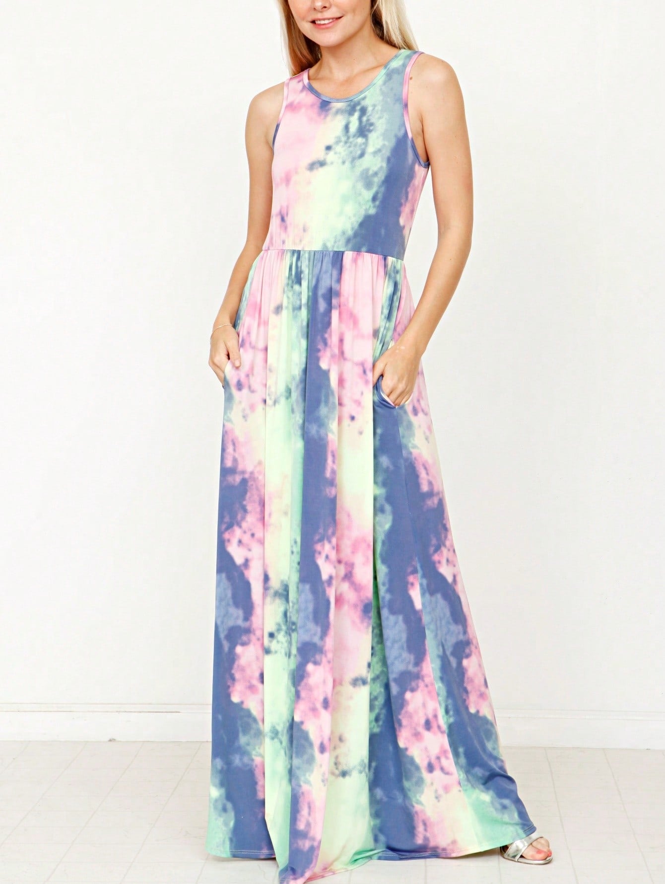 Retro Boho Woven Floral Pink Yellow Maxi Surplice Wrap Sah Dress Front Tie Flutter Sleeve