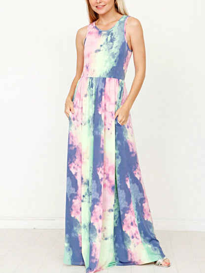 Retro Boho Woven Floral Pink Yellow Maxi Surplice Wrap Sah Dress Front Tie Flutter Sleeve