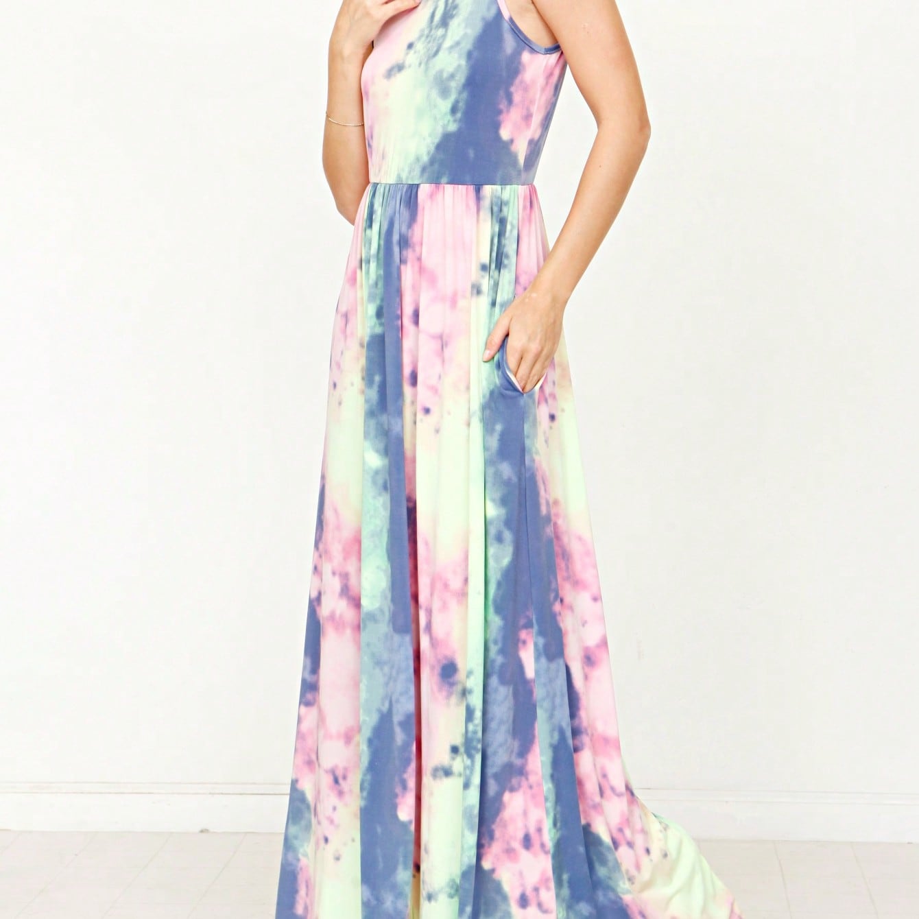 Retro Boho Woven Floral Pink Yellow Maxi Surplice Wrap Sah Dress Front Tie Flutter Sleeve