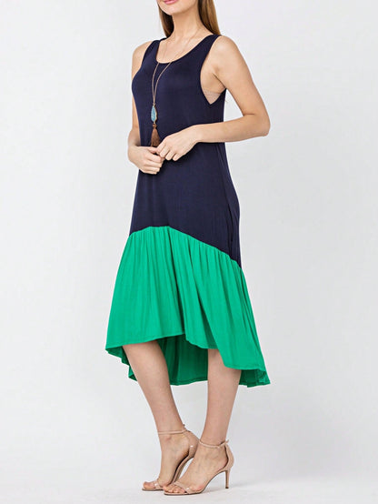 Summer Black Sage Pink Stripe Polka Dot Sleeveless Color Block  Patchwork Print Knee Length Swing Dress Small To 3XL Plus