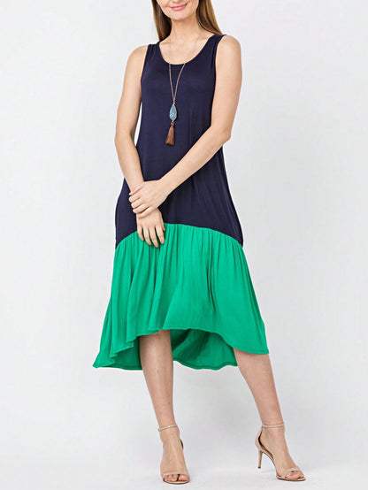 Summer Black Sage Pink Stripe Polka Dot Sleeveless Color Block  Patchwork Print Knee Length Swing Dress Small To 3XL Plus