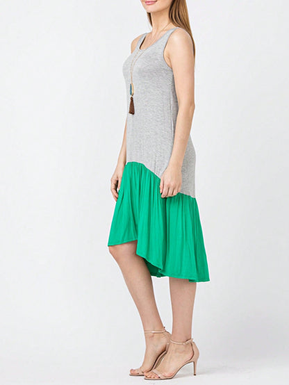 Summer Black Sage Pink Stripe Polka Dot Sleeveless Color Block  Patchwork Print Knee Length Swing Dress Small To 3XL Plus