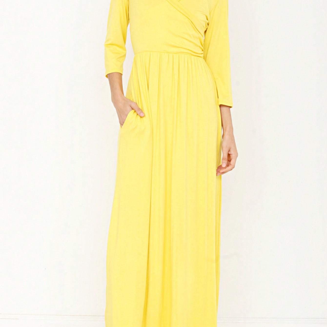 Retro Boho Woven Floral Pink Yellow Maxi Surplice Wrap Sah Dress Front Tie Flutter Sleeve