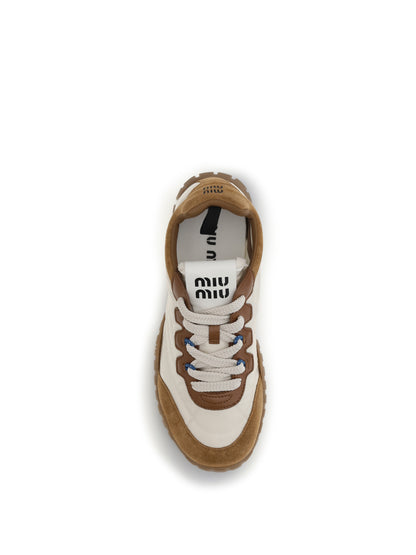 Fabric and Suede Sneakers Ivory/Caramel