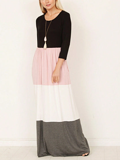 Elegant Stripe Maxi Dress With Side Pockets Versatile Summer Dress For Women