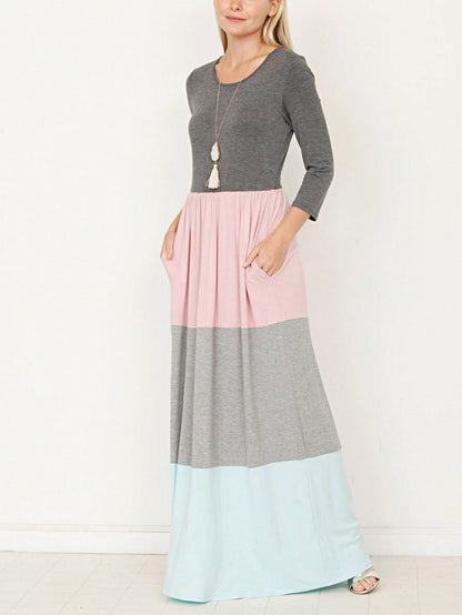 Elegant Stripe Maxi Dress With Side Pockets Versatile Summer Dress For Women