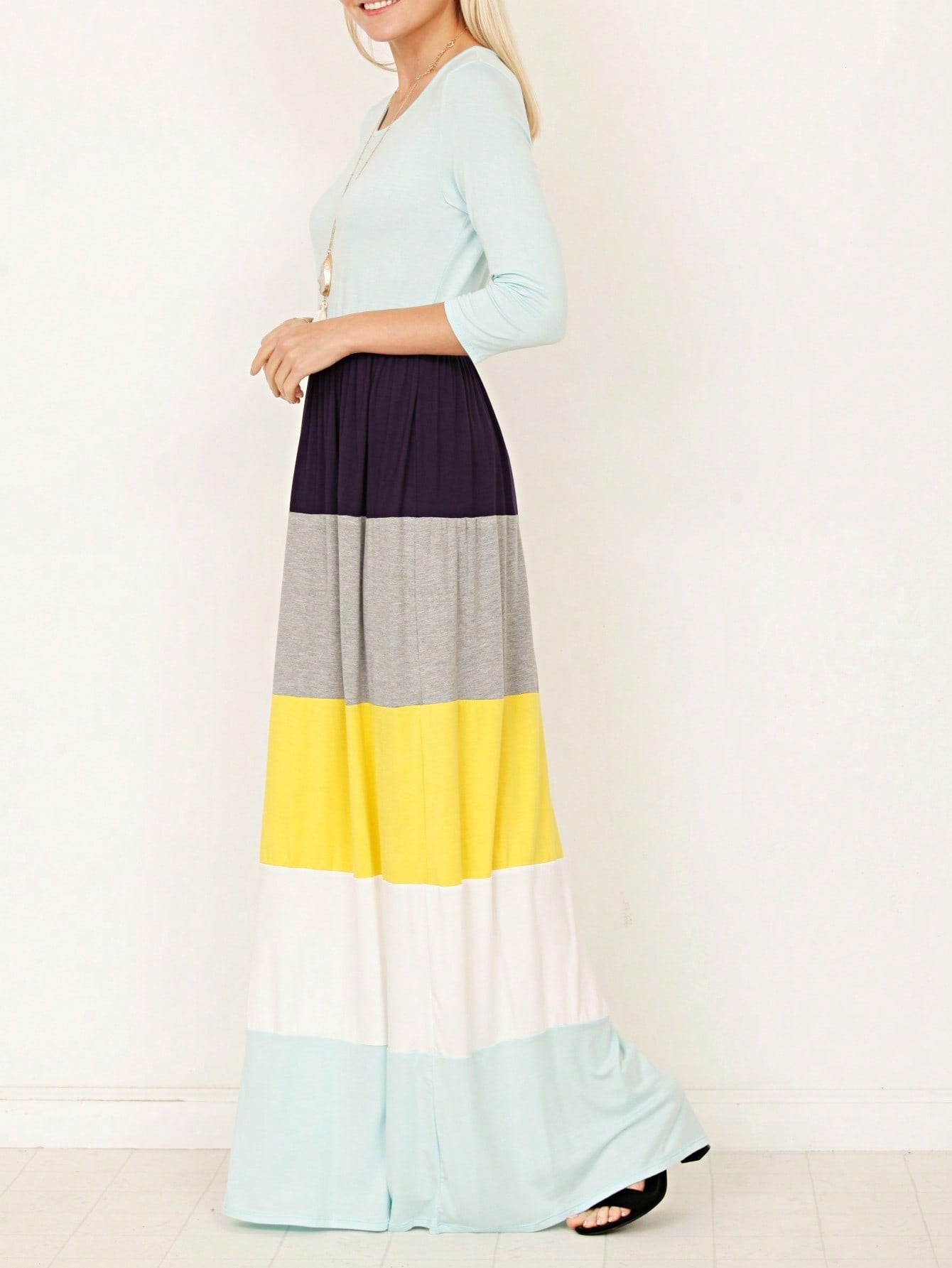Elegant Stripe Maxi Dress With Side Pockets Versatile Summer Dress For Women