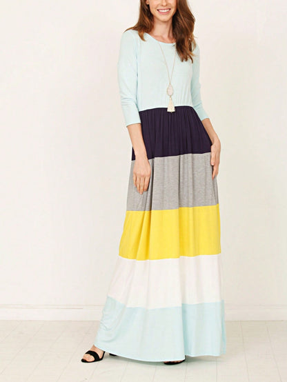Elegant Stripe Maxi Dress With Side Pockets Versatile Summer Dress For Women