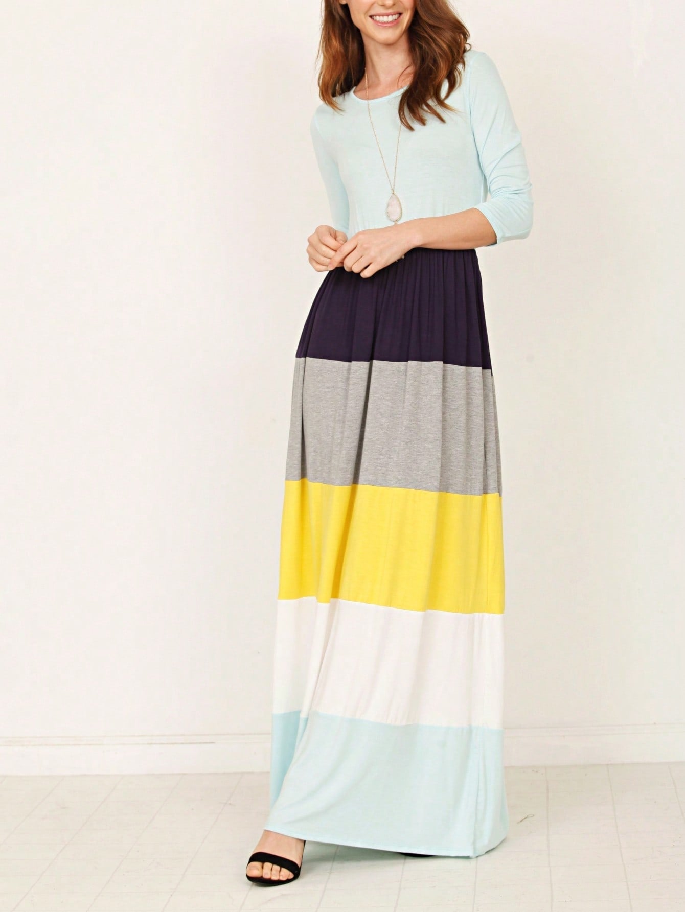 Elegant Stripe Maxi Dress With Side Pockets Versatile Summer Dress For Women
