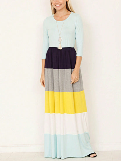 Elegant Stripe Maxi Dress With Side Pockets Versatile Summer Dress For Women