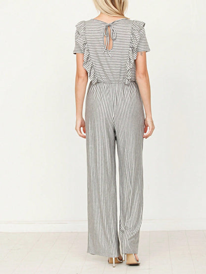 Boho  Retro 60's Romper Stripe Shorts Short Sleeve With Sash Jumpsuit