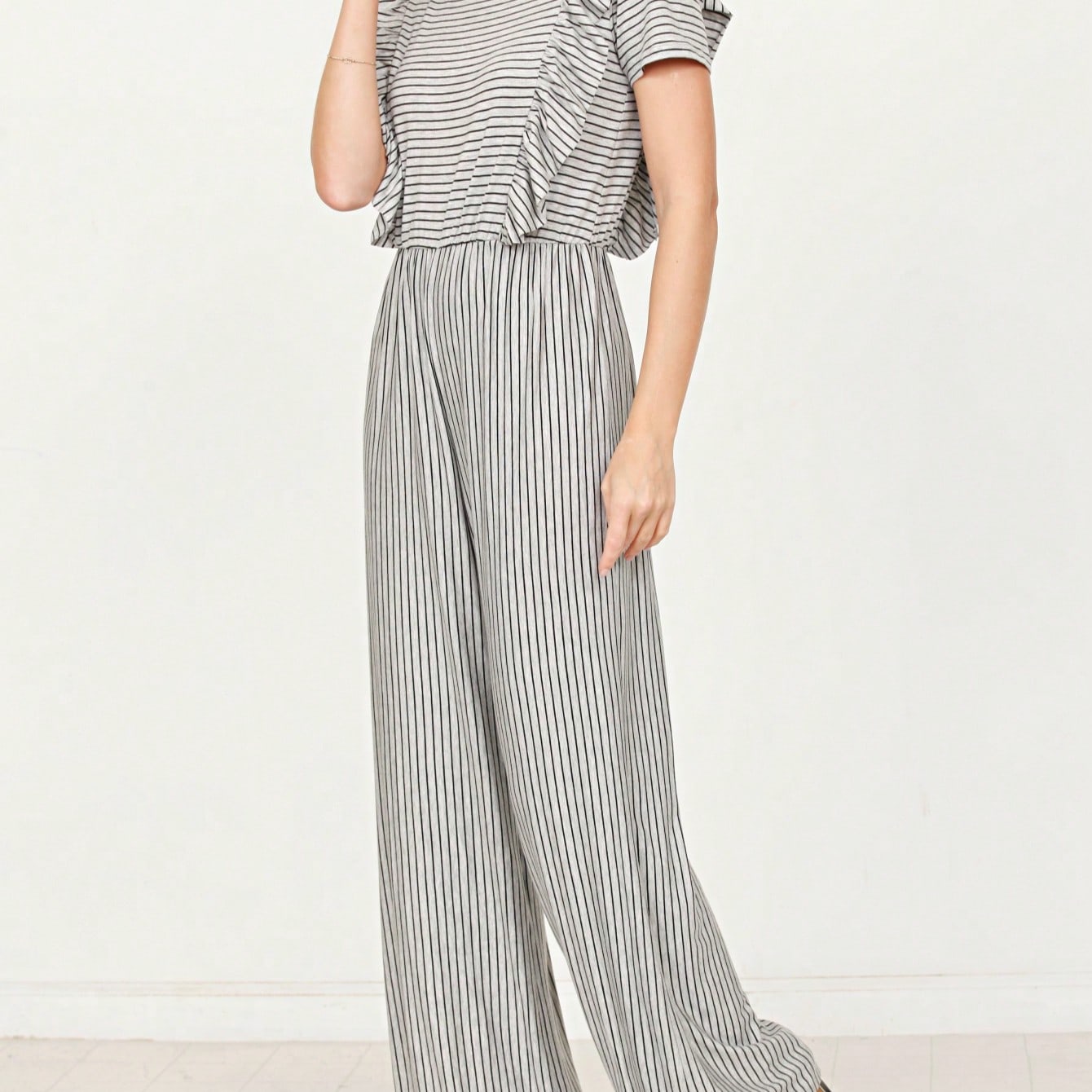 Boho  Retro 60's Romper Stripe Shorts Short Sleeve With Sash Jumpsuit