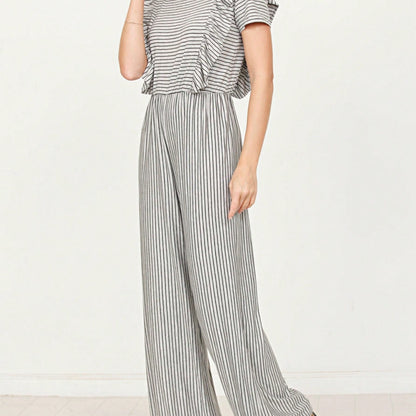Boho  Retro 60's Romper Stripe Shorts Short Sleeve With Sash Jumpsuit